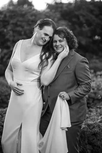 A black and white photo of Alexis and Christian